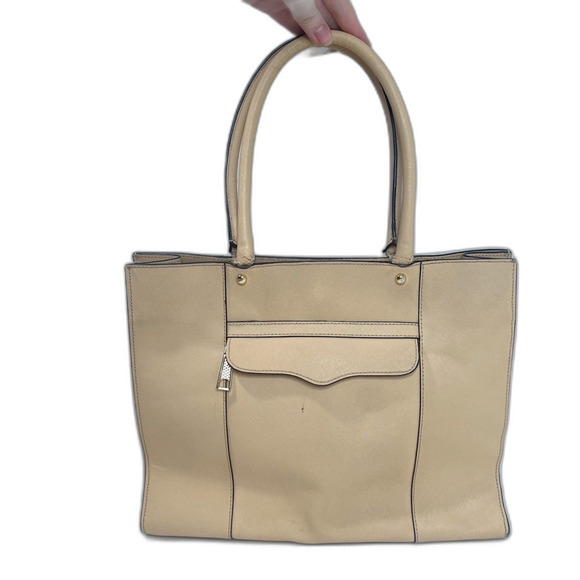 Rebecca Minkoff MAB M.A.B Tote Tan Leather Structured Shoulder Bag Work Purse - Picture 2 of 13